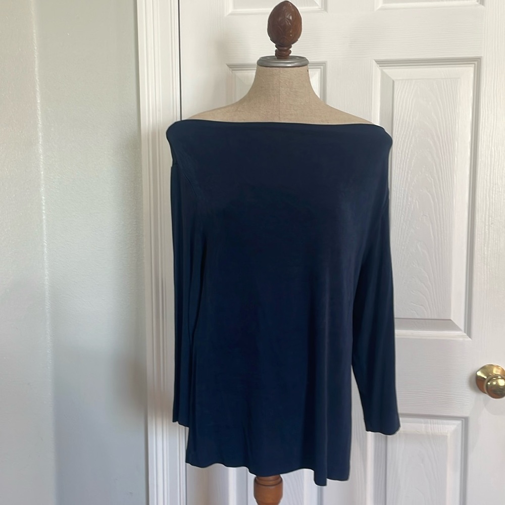 Chicos travelers off the shoulder navy blue top long sleeve women’s size 1 M 8